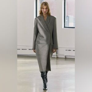 New ZARA ZW Collection Sz S 100% Long Classic Current Style Wool Gray Coat